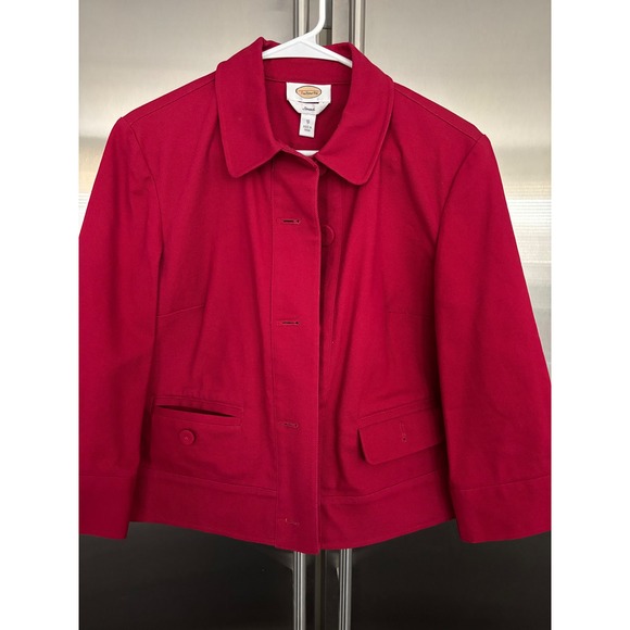Talbots‎ Red Stretch Jacket Button Front Collared Cropped Size 10 - Picture 1 of 3